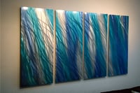 Image 1 of Metal Wall Art Home Decor- Reef Blue 36x63- Abstract Contemporary Modern Decor Original Unique