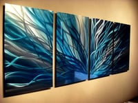 Image 1 of Metal Wall Art Home Decor- Radiance Blues- Abstract Contemporary Modern Decor Original Unique