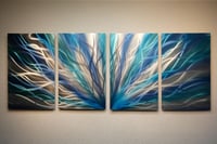 Image 3 of Metal Wall Art Home Decor- Radiance Blues- Abstract Contemporary Modern Decor Original Unique