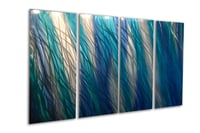 Image 4 of Metal Wall Art Home Decor- Reef Blue 36x63- Abstract Contemporary Modern Decor Original Unique