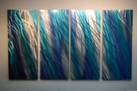 Image 5 of Metal Wall Art Home Decor- Reef Blue 36x63- Abstract Contemporary Modern Decor Original Unique