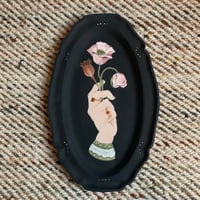 Image 1 of Scolloped Platter with Hand holding Poppies 