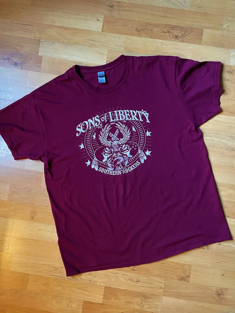 Image of T-Shirt - Southern Rockers, Burgundy / Vintage White