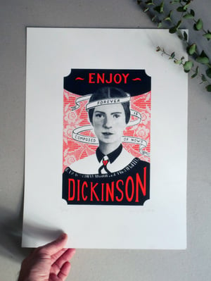 Image of EMILY DICKINSON "Forever is Composed of Nows" screenprint in RED, PEACH, or BLUE