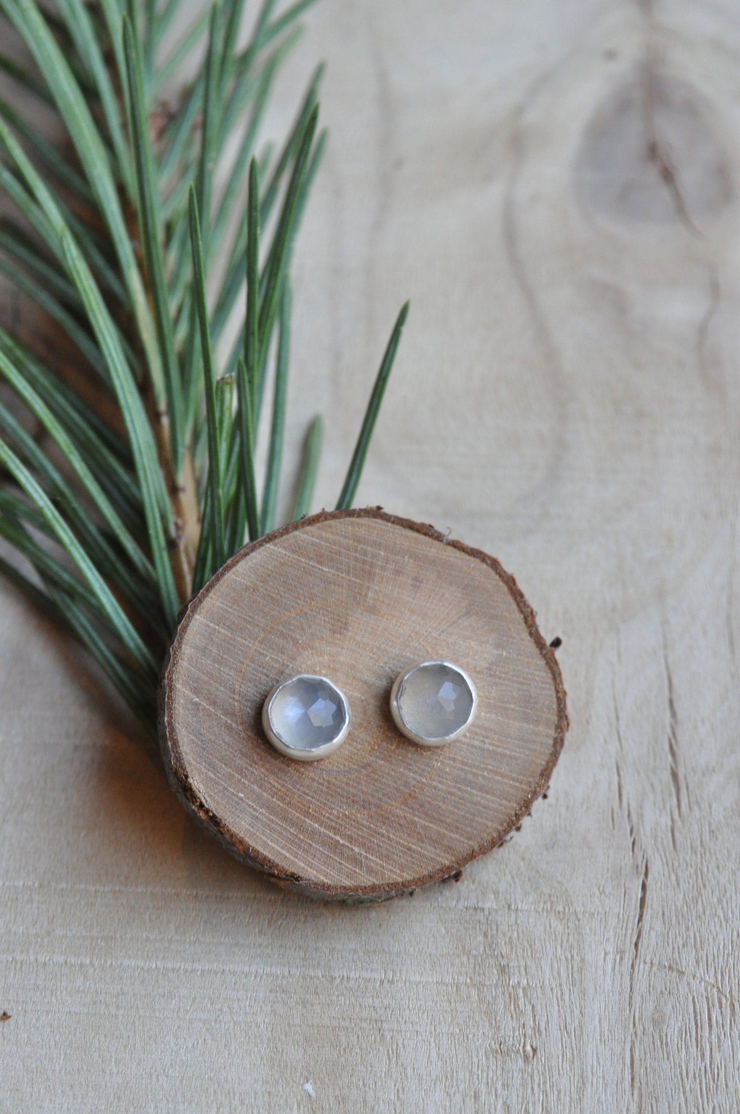 Image of Gray Moonstone Studs in Sterling Silver