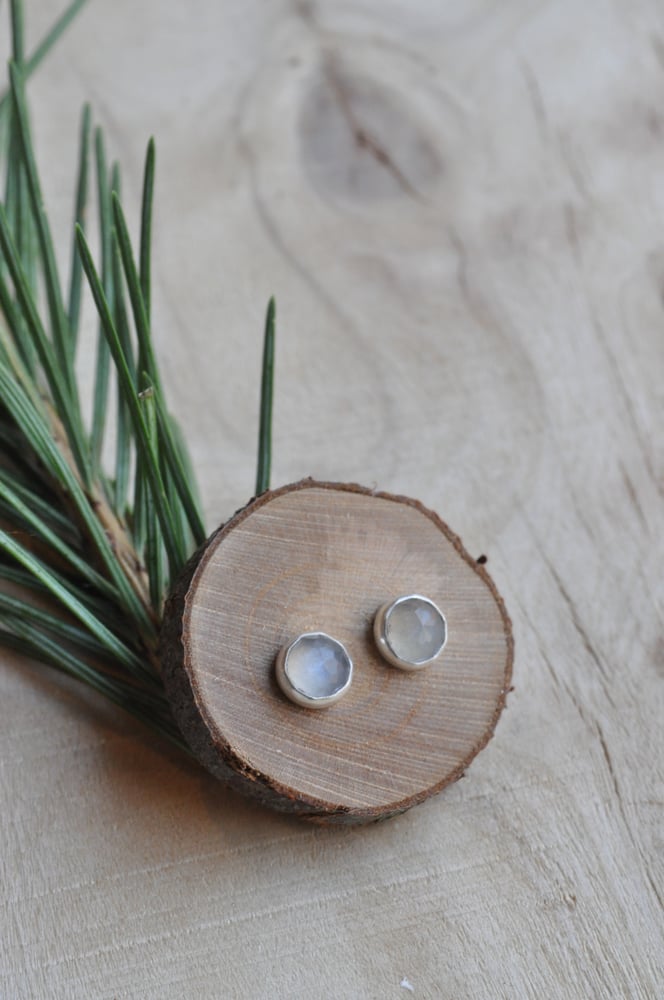 Image of Gray Moonstone Studs in Sterling Silver