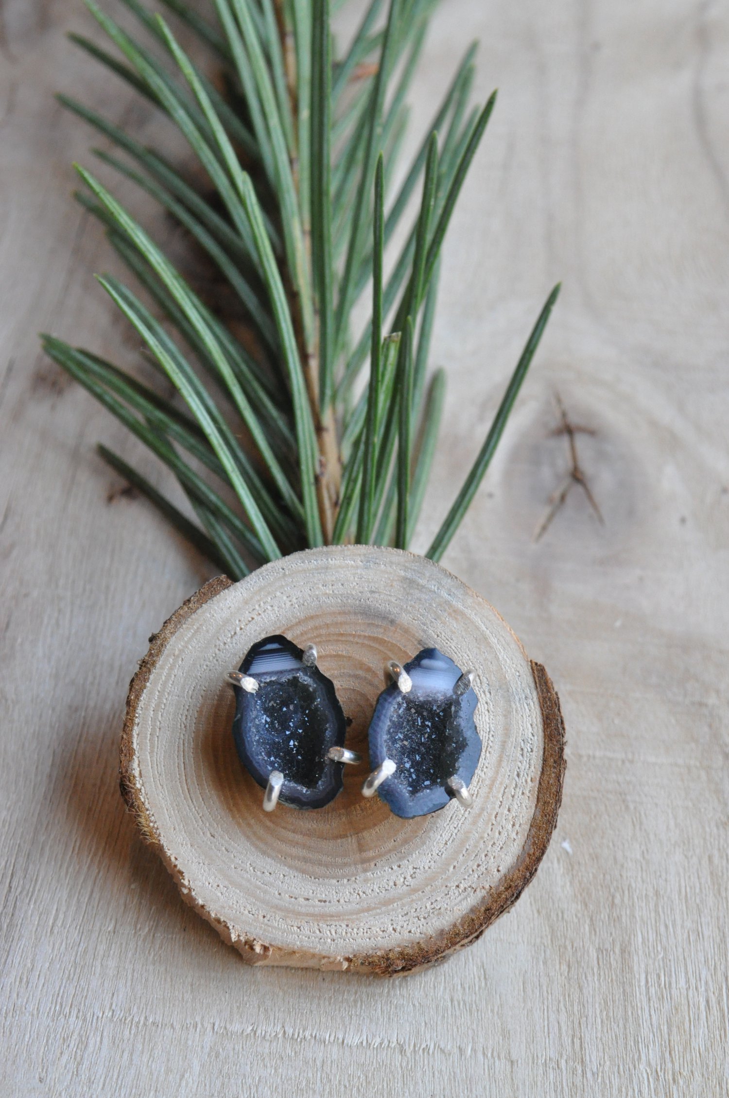 Image of One of a Kind Black Druzy Geode Studs in Sterling Silver