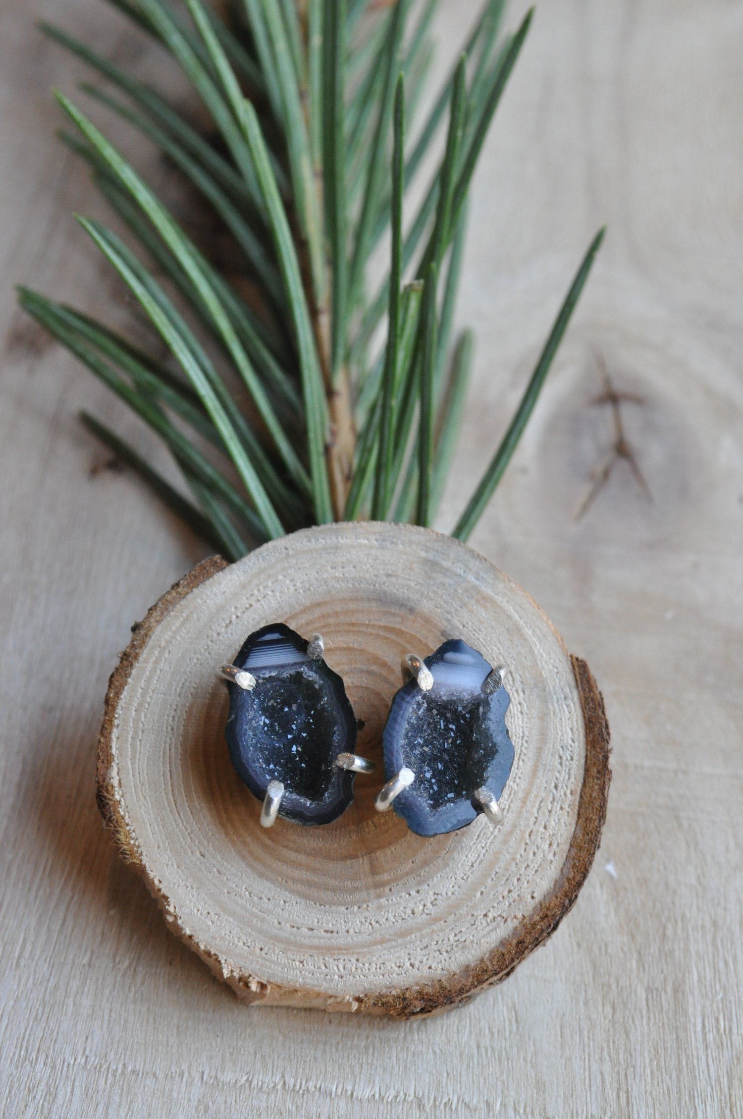 Image of One of a Kind Black Druzy Geode Studs in Sterling Silver