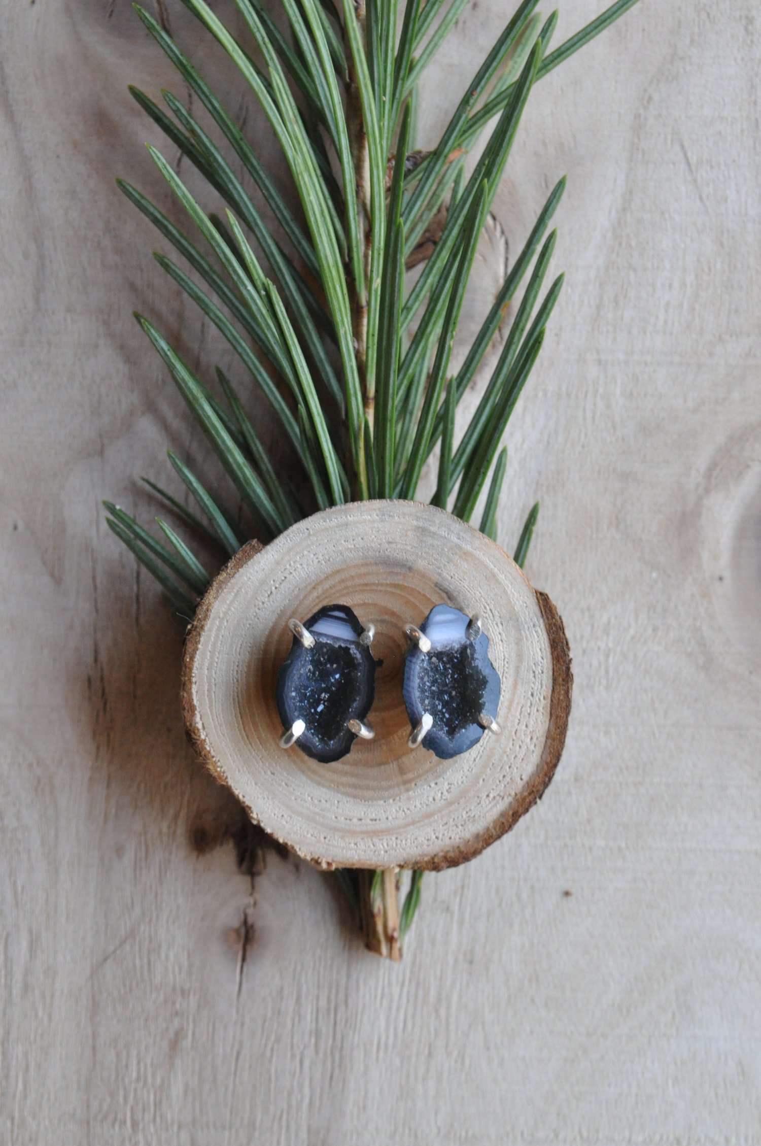 Image of One of a Kind Black Druzy Geode Studs in Sterling Silver