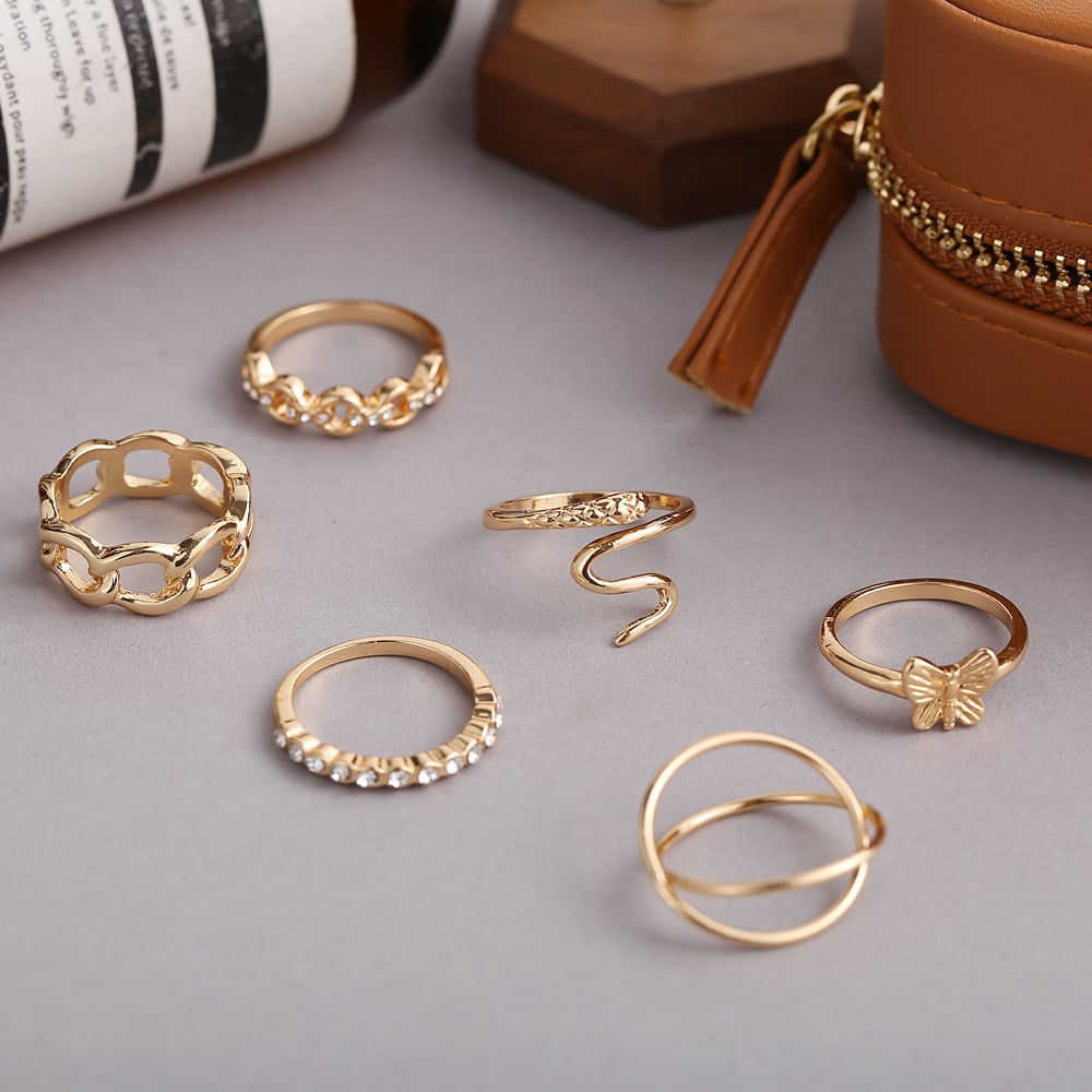 Image of Butterfly and Snake Ring Set