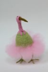 Needle felted quirky bird with  pink tutu