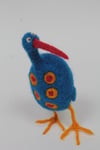 Blue spotty needle felted quirky bird