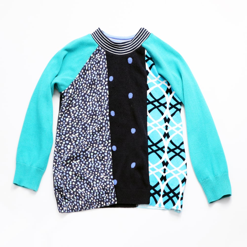 Image of blues prints polka dots raglan baseball sleeve 6/7 courtneycourtney shirt top sweater funky bold