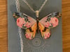 Wood Floral Butterfly Pendant with Roses