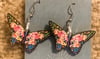 Wooden Butterfly and Floral Earrings with Roses