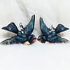 Wooden Vintage Flying Blue Bird Earrings