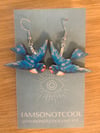 Wooden Vintage Flying Blue Bird Earrings