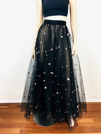 Image 2 of 1980s Black Tulle Net Silver Sequin Paillettes Ball Skirt
