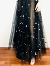 1980s Black Tulle Net Silver Sequin Paillettes Ball Skirt