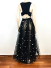 1980s Black Tulle Net Silver Sequin Paillettes Ball Skirt