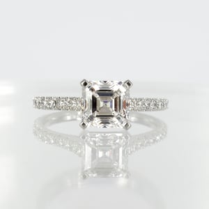 Image of 1.20ct EVVS Asscher cut diamond solitaire engagement ring. Pj5803