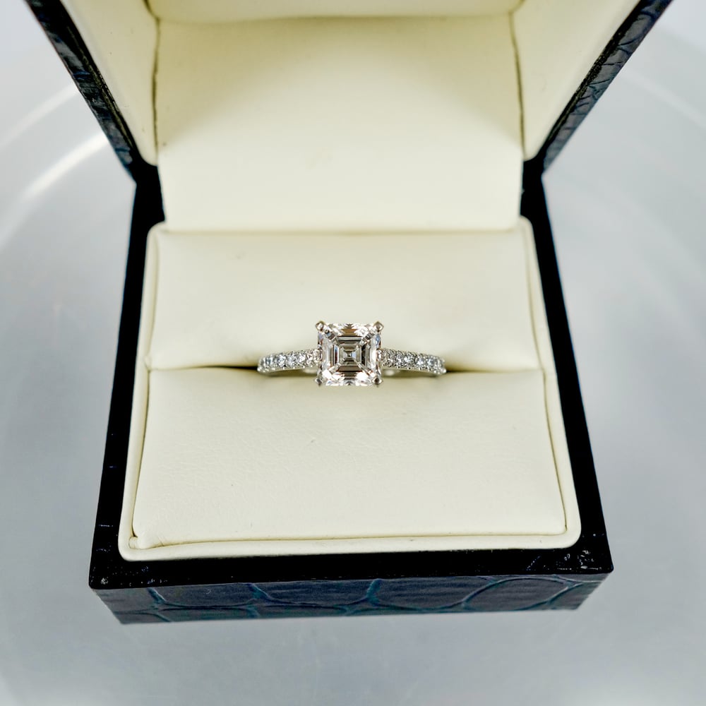 Image of 1.20ct EVVS Asscher cut diamond solitaire engagement ring. Pj5803