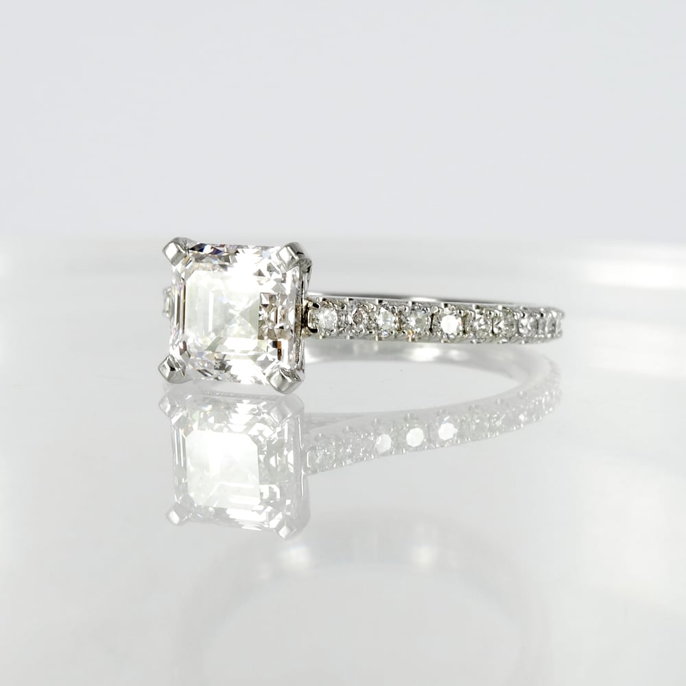 Image of 1.20ct EVVS Asscher cut diamond solitaire engagement ring. Pj5803