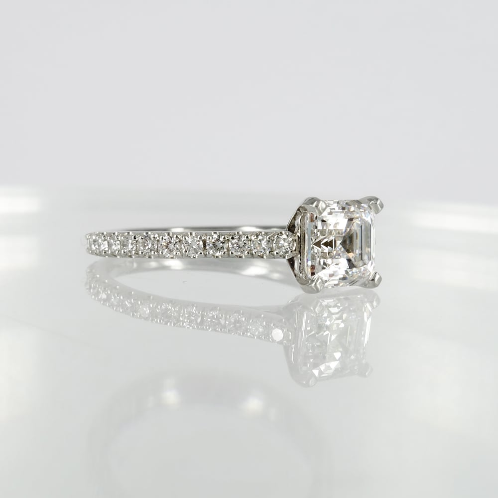 Image of 1.20ct EVVS Asscher cut diamond solitaire engagement ring. Pj5803