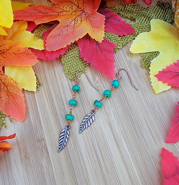 Image of Turquoise Leafy Earrings