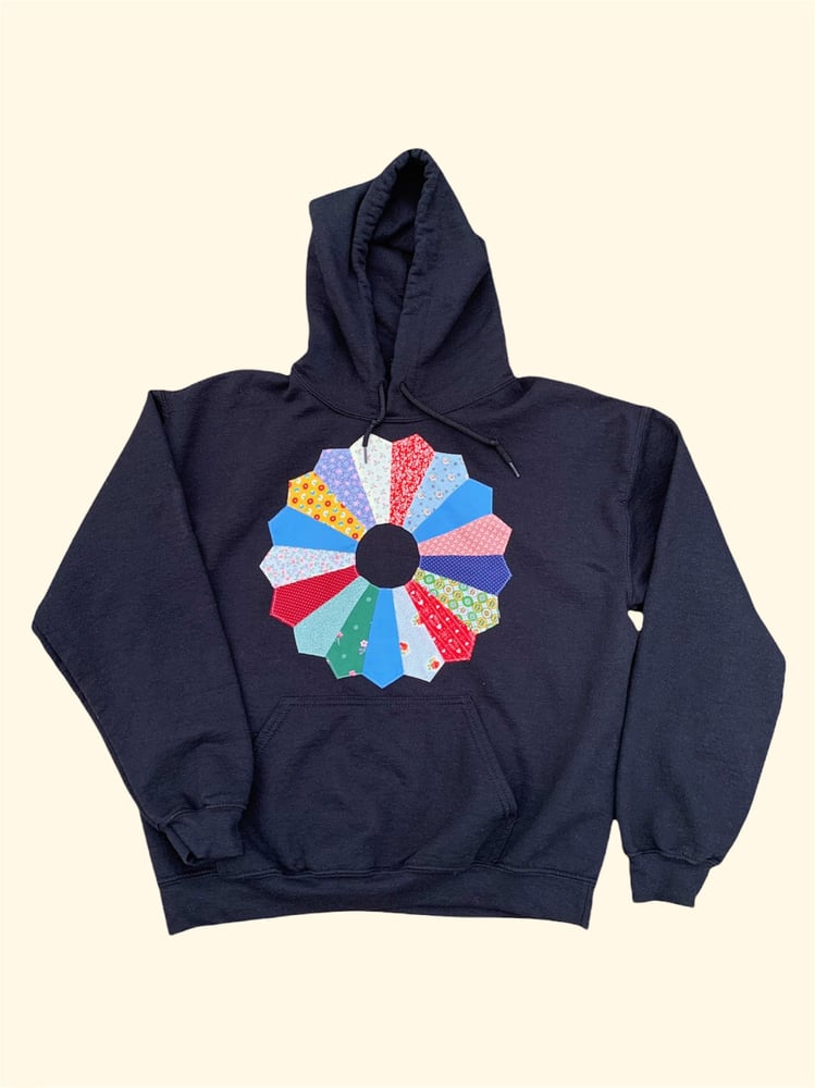Image of Patchwork Dresden Plate Hoodie — Black