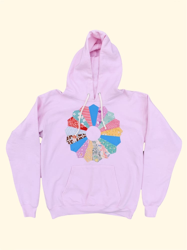 Image of Patchwork Dresden Plate Hoodie — Bubblegum