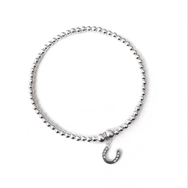 Image of Sterling Silver Horseshoe Charm Bracelet 