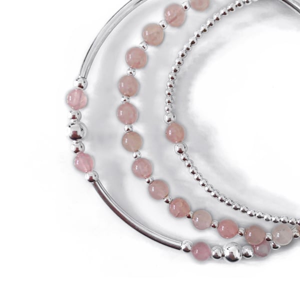 Image of Sterling Silver & Rose Quartz Stacking Bracelet 