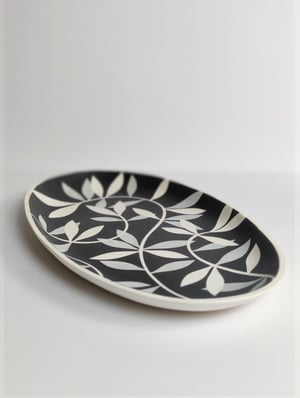 Image of Black, Grey & White Oval Leaf Platter