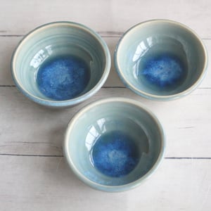 Image of Set of Three Small Ceramic Prep Bowls in Sea Glass Blue Glaze Handcrafted in USA