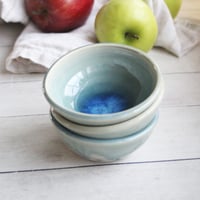 Image 1 of Set of Three Small Ceramic Prep Bowls in Sea Glass Blue Glaze Handcrafted in USA