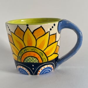 Image of 102 Sunflower Horizon Mug with Blue Handle