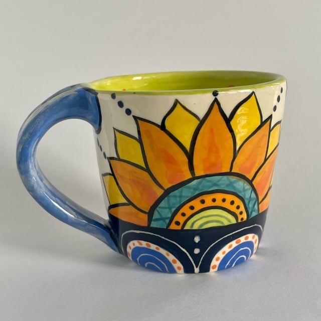 Image of 102 Sunflower Horizon Mug with Blue Handle