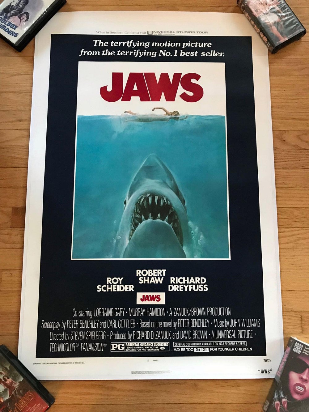 1975 JAWS Original Linen Backed U.S. One Sheet Movie Poster