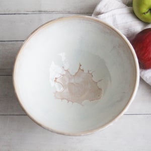 Image of Rustic Serving Bowl with White and Ocher Dripping Glazes, Handcrafted Pottery Bowl, Made in USA