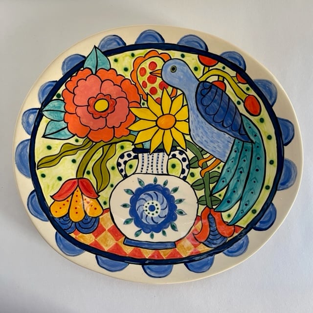 Image of 129 Large Bird, Flowers and Vase Platter with Border