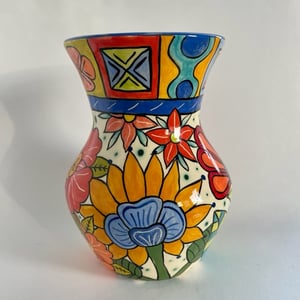 Image of 130 Very Large Vase with Flowers and Geometric Border