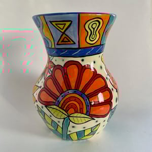 Image of 130 Very Large Vase with Flowers and Geometric Border