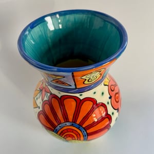 Image of 130 Very Large Vase with Flowers and Geometric Border