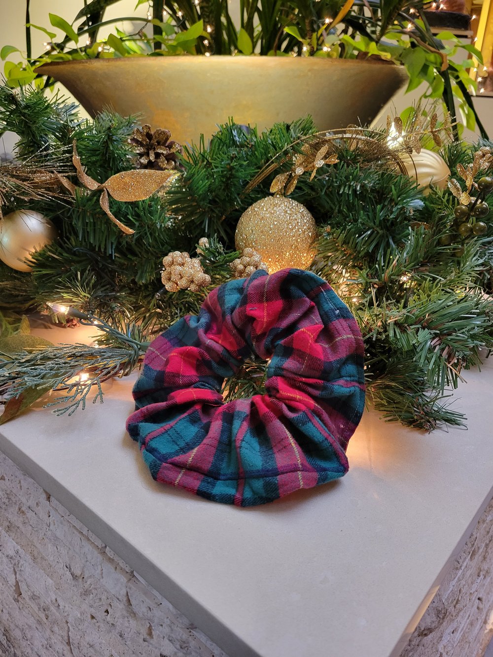 Image of Christmas plaid scrunchies 