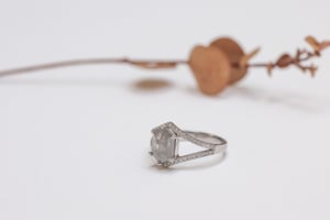 Image of Platinum hexagonal rose-cut, grey diamond double wishbone ring (IOW184)
