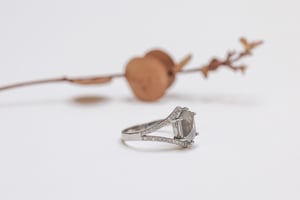 Image of Platinum hexagonal rose-cut, grey diamond double wishbone ring (IOW184)