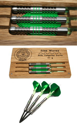Image of Sinewaves 90% tungsten darts 21.5 Grams Supplied in Solid Oak Case