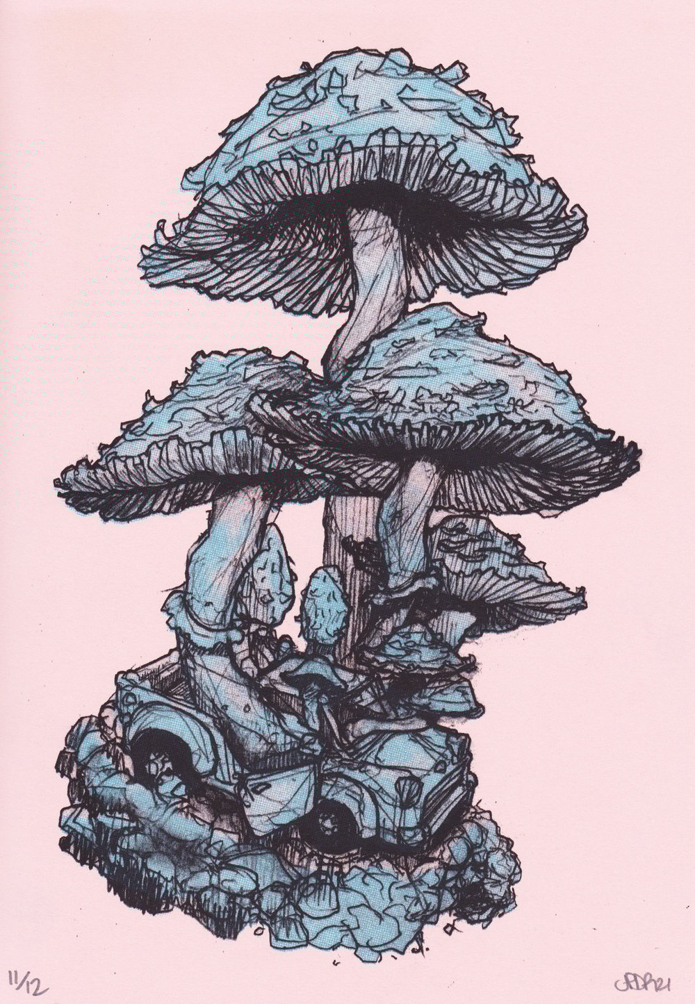 Floating Inkcap Riso Print