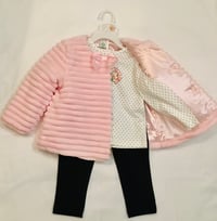 Image 1 of Little Me Girls 3PC Pink Faux Fur Jacket Pant Set